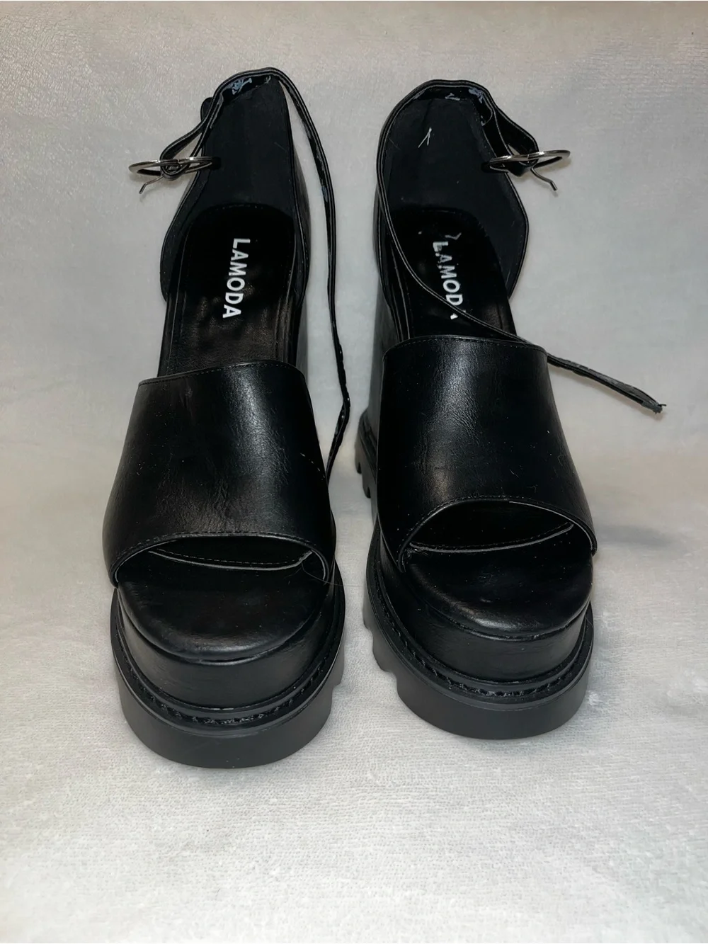 LaModa Black Platform Open-Toe Sandals